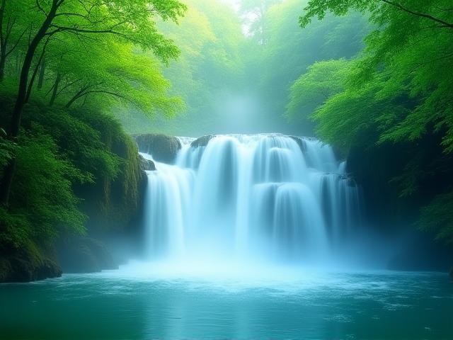 धुंधलाते झरने के पास का शांति भरा दृश्य, Lens of Tranquility